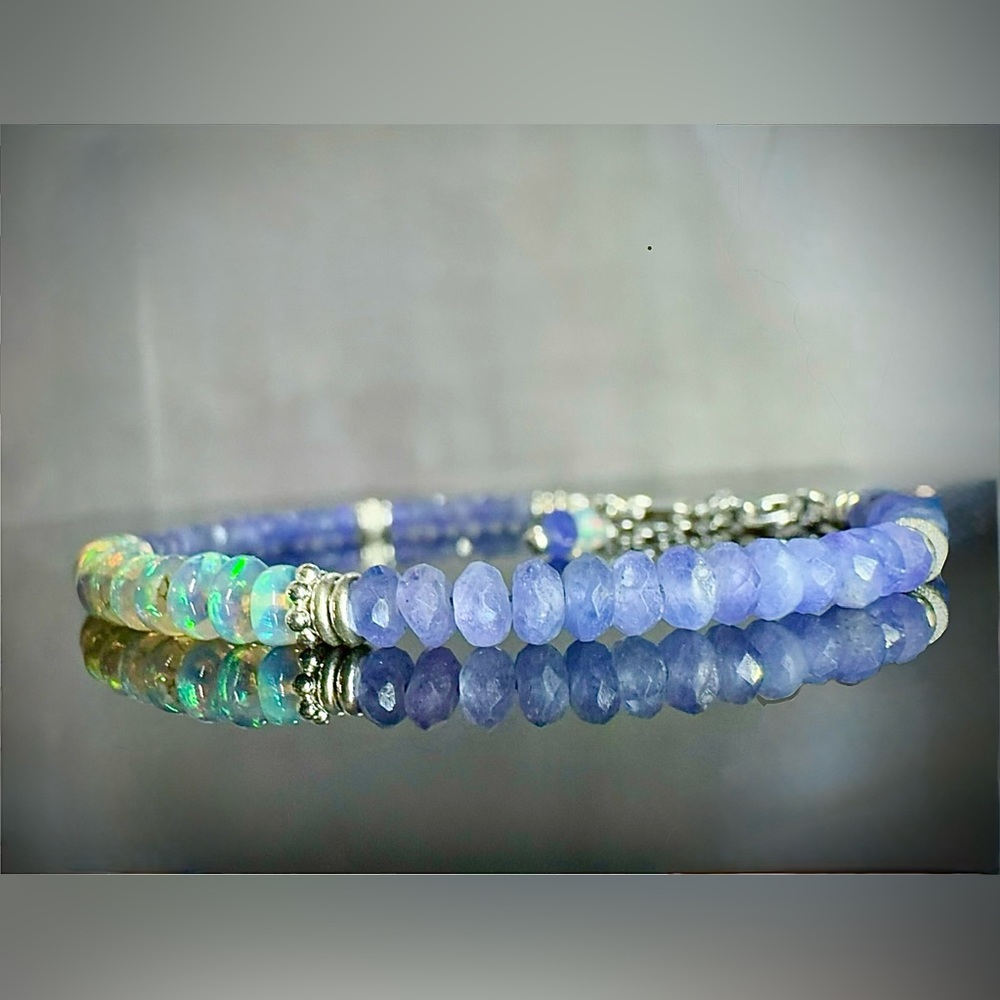 New  AAA Tanzanite & Ethiopian Welo Opal Bracelet — Sterling Silver